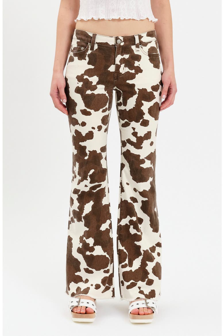 Lowkey Cow Print Flare Jeans, Main, color, SPOTTED