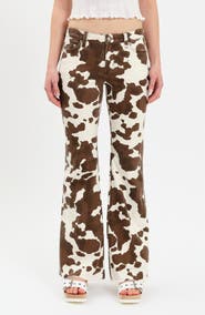 DAZE Lowkey Cow Print Flare Jeans