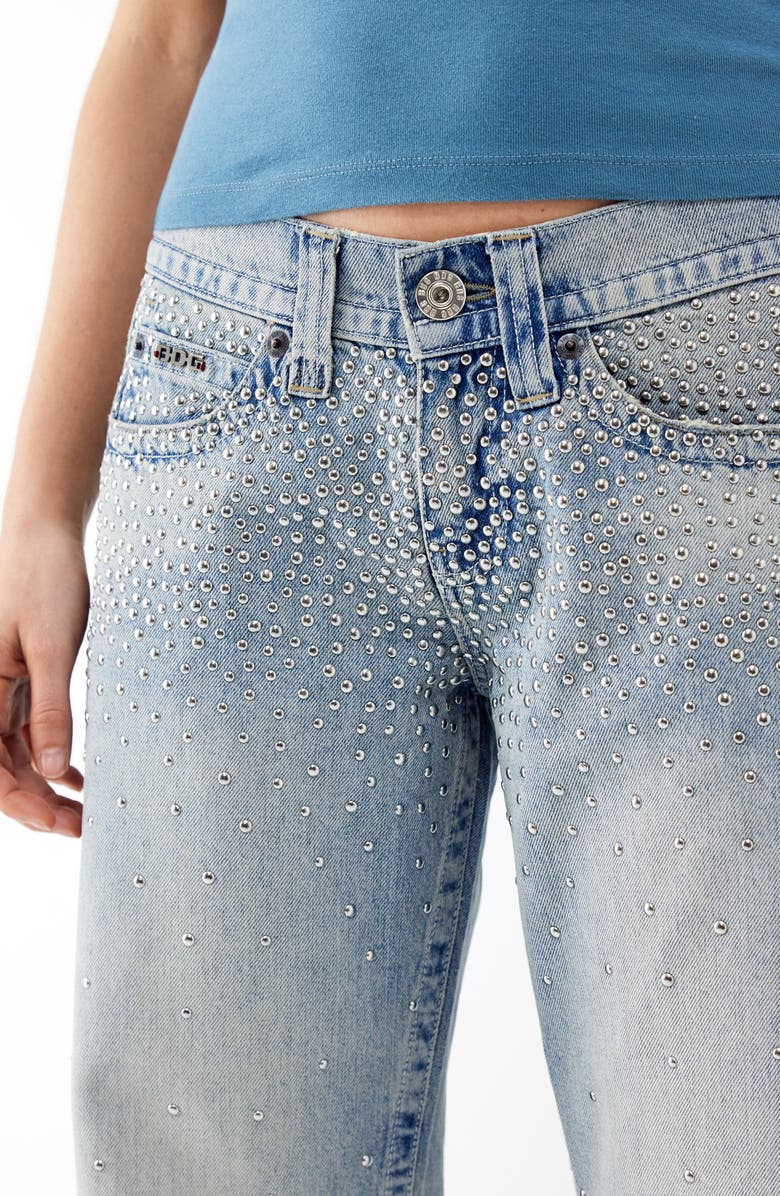 BDG Urban Outfitters Kayla Studded Low Rise Wide Leg Jeans, Alternate, color, Light Vintage