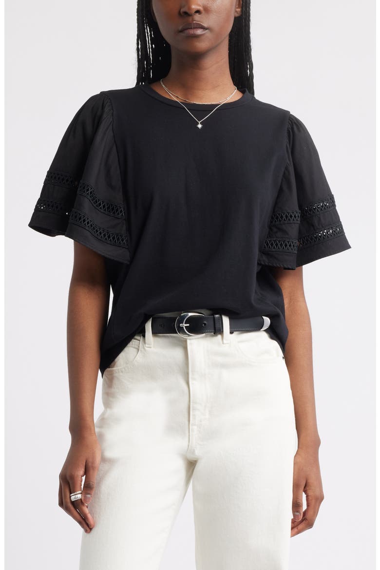 Mixed Media Top, Main, color, BLACK