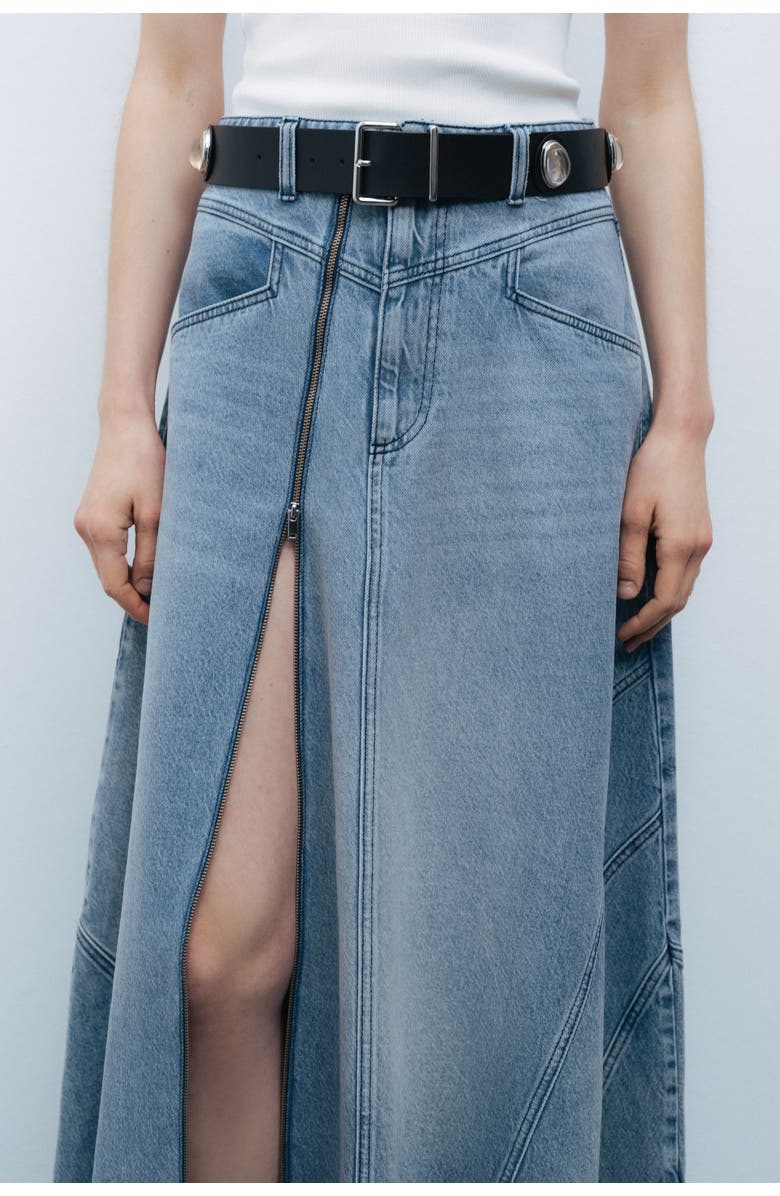 Nocturne Slit Detailed Maxi Denim Skirt, Alternate, color,