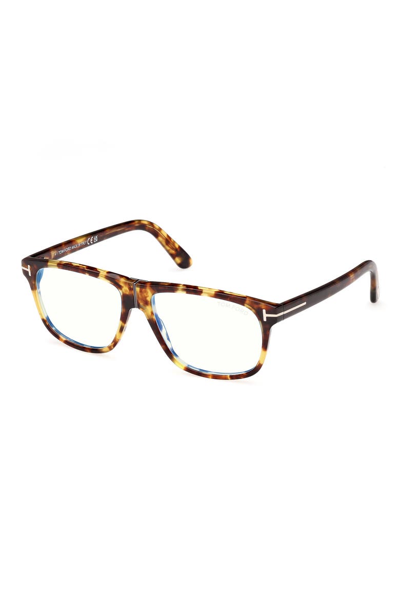 56mm Pilot Blue Light Blocking Glasses, Alternate, color, HAVANA / T LOGO / BLUE BLOCK