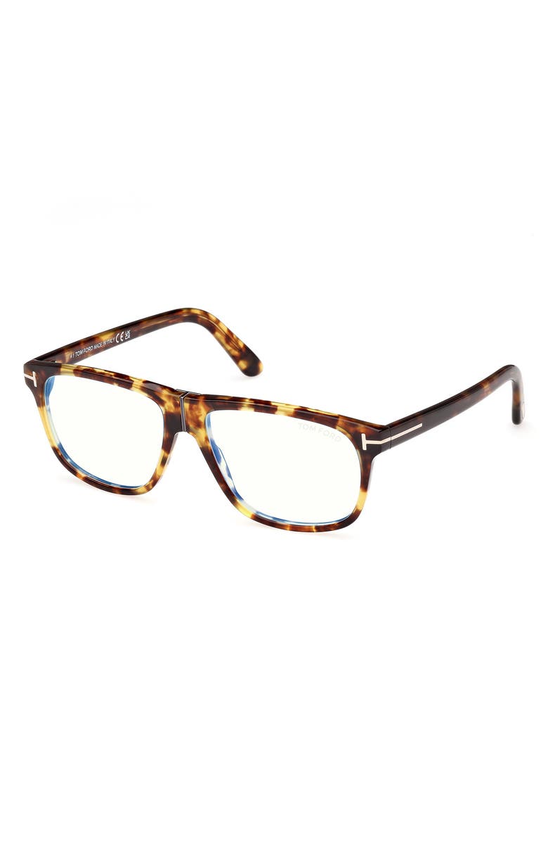 TOM FORD 56mm Pilot Blue Light Blocking Glasses, Alternate, color, Havana / T Logo / Blue Block