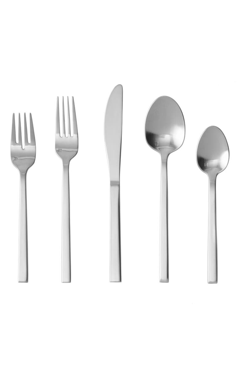 Fortessa Arezzo Brushed 20-Piece Flatware Set, Main, color, Silver