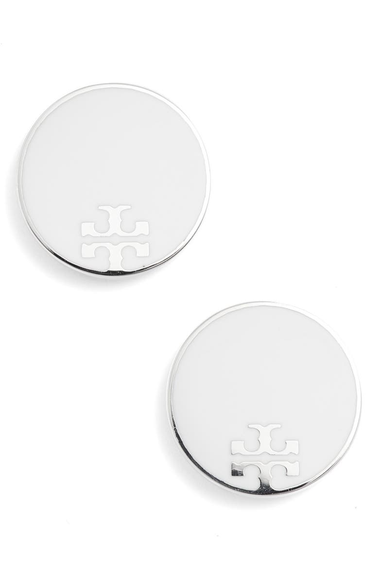 Tory Burch Enamel Logo Stud Earrings, Main, color, 