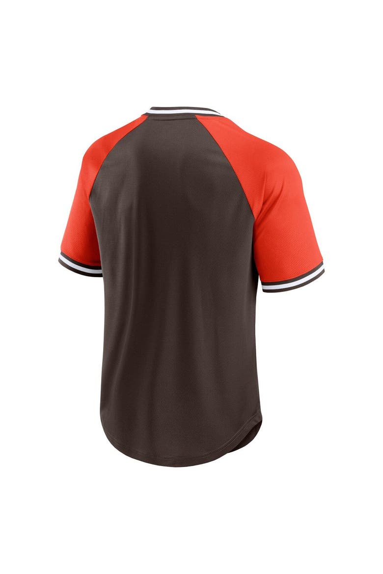 Men's Fanatics Branded Brown/Orange Cleveland Browns Second Wind Raglan V-Neck T-Shirt, Alternate, color, Brown
