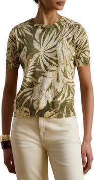 Lauren Ralph Lauren Floral Short Sleeve Linen & Cotton Sweater