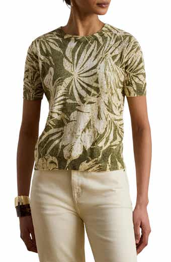 Floral Short Sleeve Linen & Cotton Sweater
