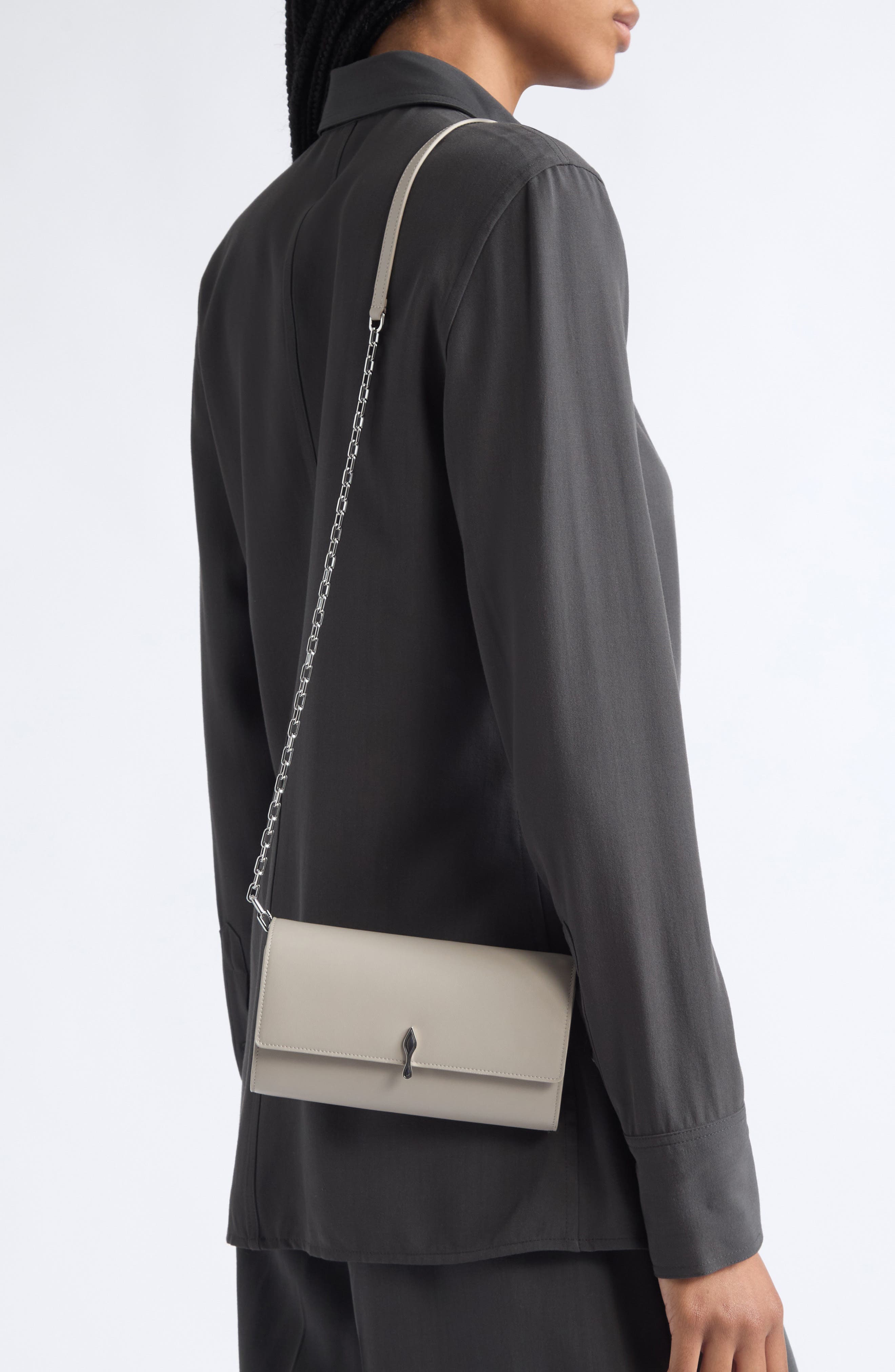 Bettina Leather Wallet on a Chain, Alternate, color, I576 GOOSE/ SILVER
