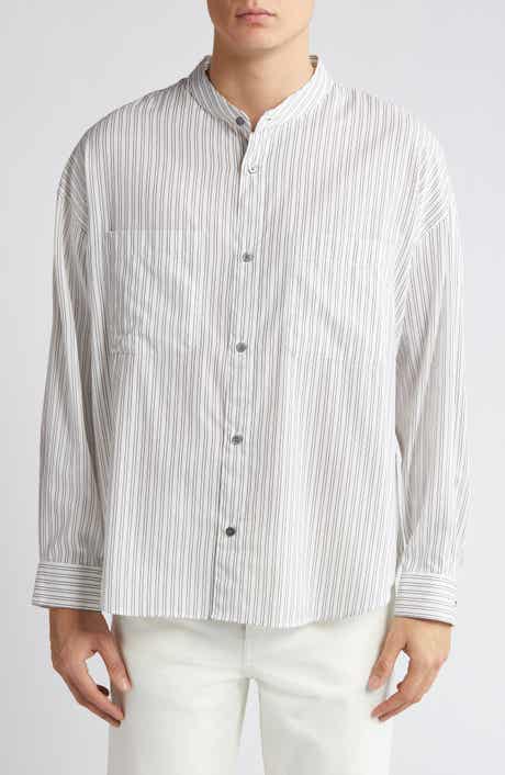 FRAME Pinstripe Band Collar Button-Up Shirt