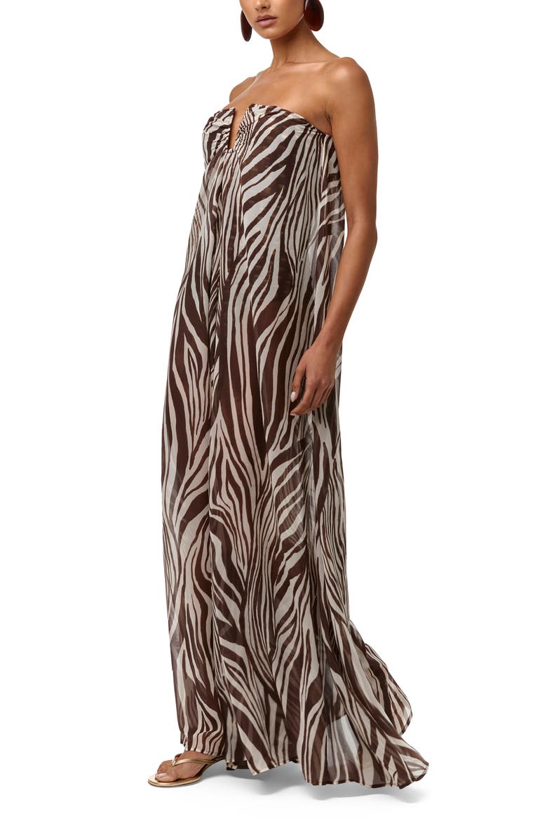 Abstract Animal Print Strapless Wide Leg Chiffon Jumpsuit, Alternate, color, WILD RIVIERA