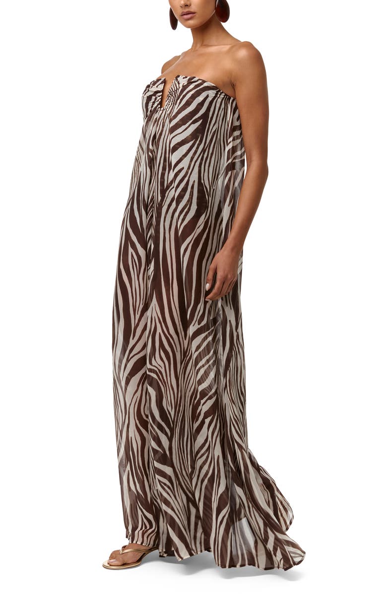 Naked Wardrobe Abstract Animal Print Strapless Wide Leg Chiffon Jumpsuit, Alternate, color, Wild Riviera