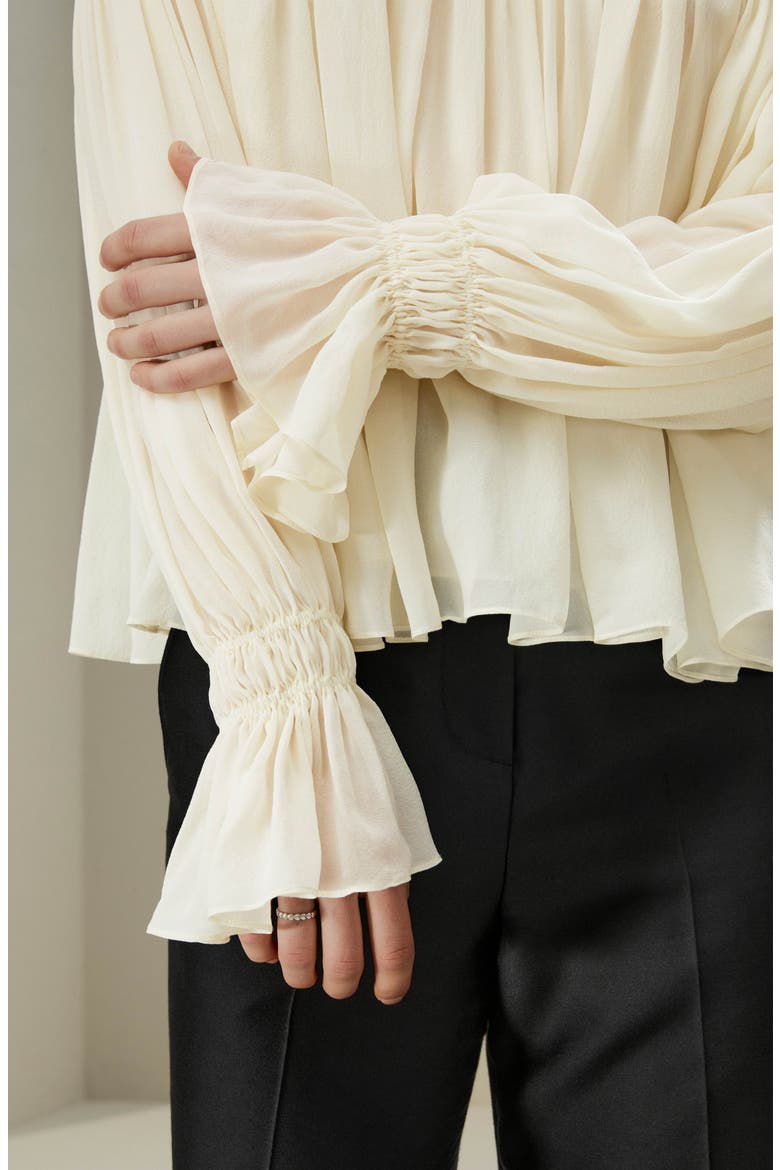 Sheer-Shoulder Ruffle Shirt, Alternate, color, Custard white