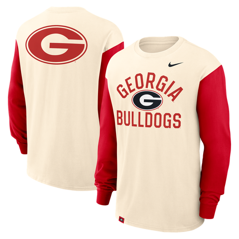 Men's Nike Natural/Red Georgia Bulldogs Primetime Mantra Max90 Long Sleeve T-Shirt