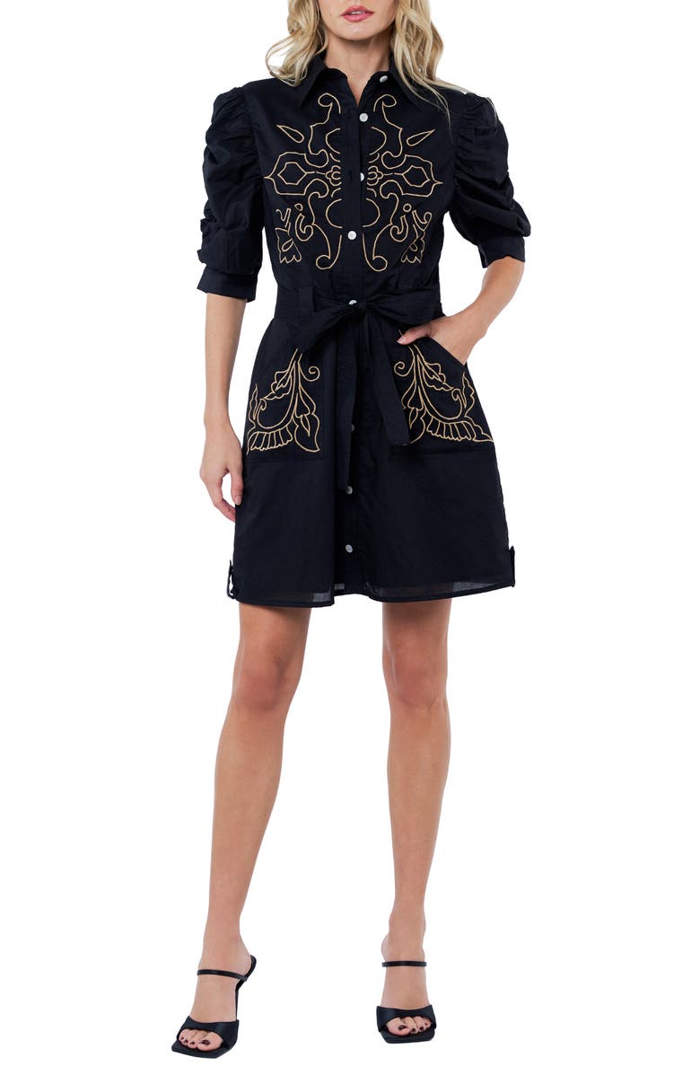 CIEBON Lucy Embroidered Minidress, Main, color, Black