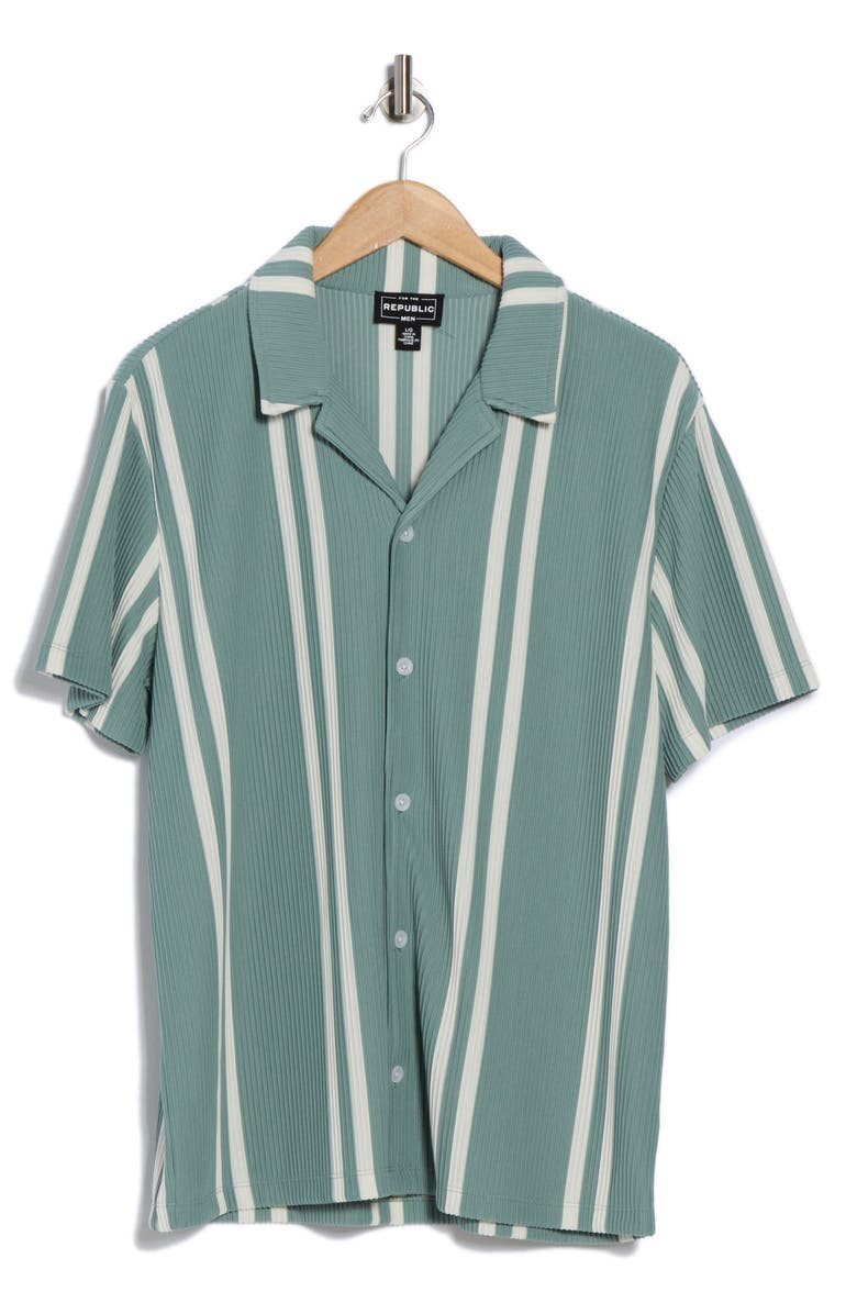 FOR THE REPUBLIC Stripe Short Sleeve Button-Up Shirt, Alternate, color, Green/ Ivory