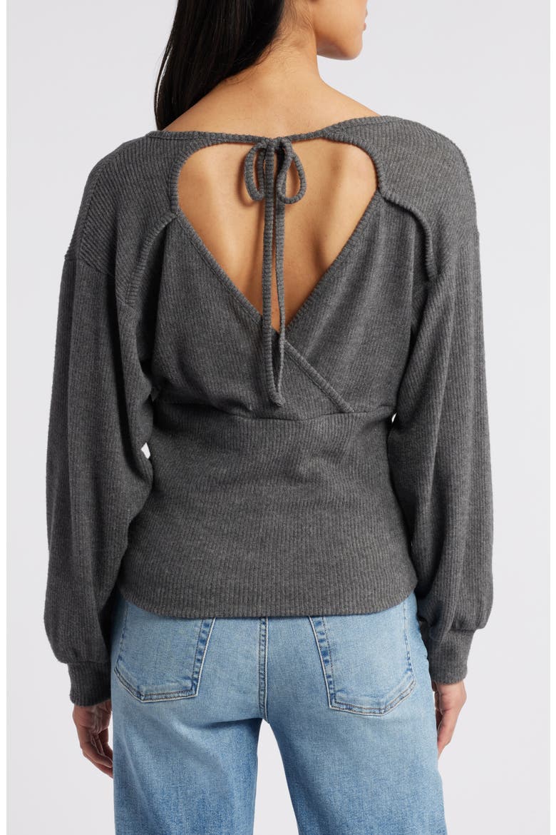 Empire Tie Back Rib Top, Alternate, color, CHARCOAL