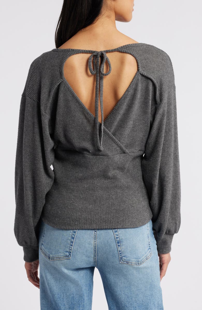 Loveappella Empire Tie Back Rib Top, Alternate, color, Charcoal