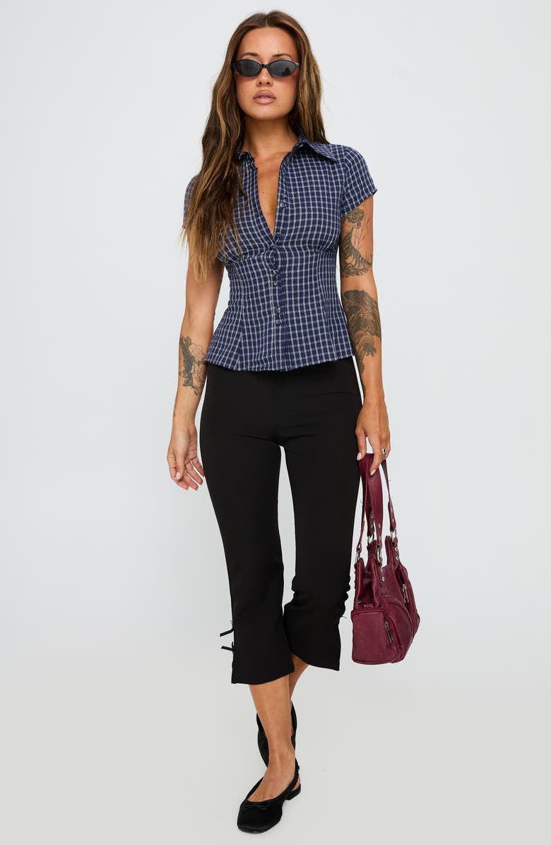 Princess Polly Cottesloe Check Cotton Blend Button-Up Shirt, Alternate, color, Navy Check