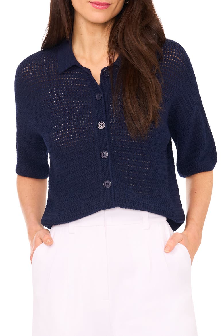 Cotton Short Sleeve Cardigan, Main, color, CLASSIC NAVY