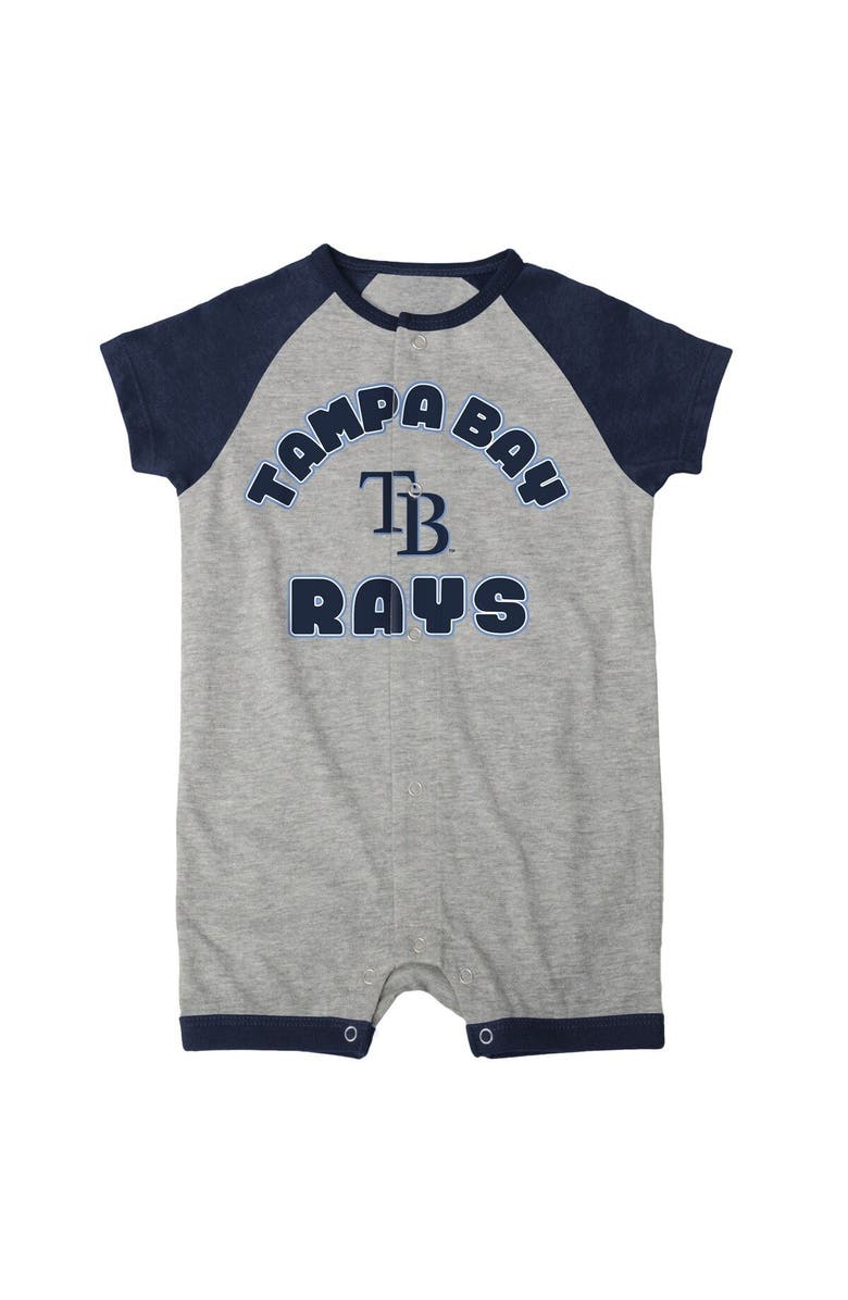 Outerstuff Infant Heather Gray Tampa Bay Rays Extra Base Hit Raglan Full-Snap Romper, Alternate, color, Heather Gray