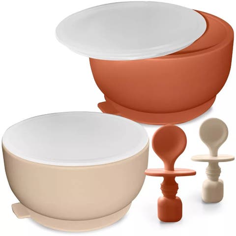 Silicone Baby Feeding Set with Suction Bowls & Spoons, 4-Piece