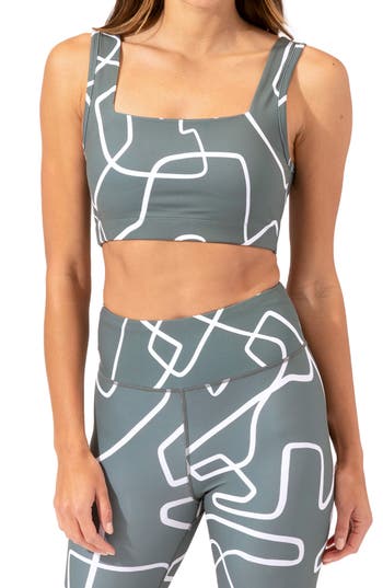 Threads 4 Thought Amorette Line Print Sports Bra In Marsh