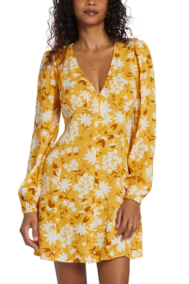 Night Out Floral Long Sleeve Button-Up Dress, Alternate, color, HAZELNUT