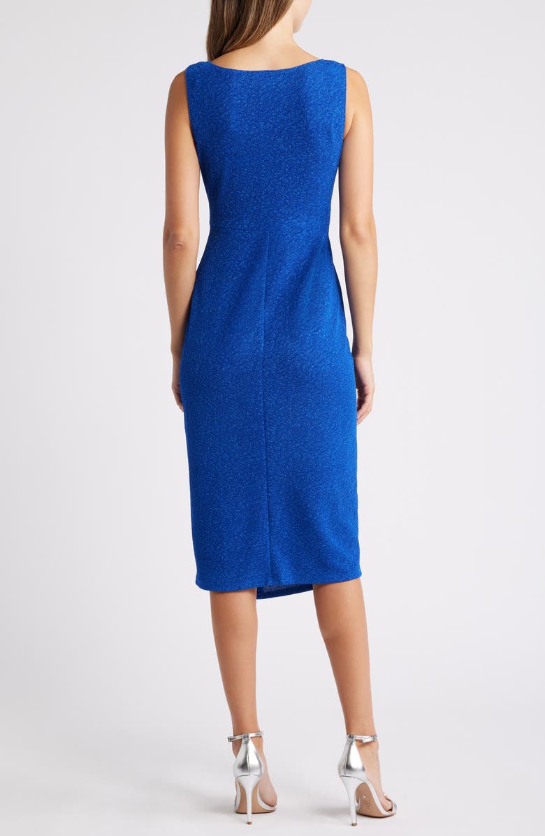 Connected Apparel Metallic Jacquard Faux Wrap Cocktail Dress, Alternate, color, Deep Cobalt
