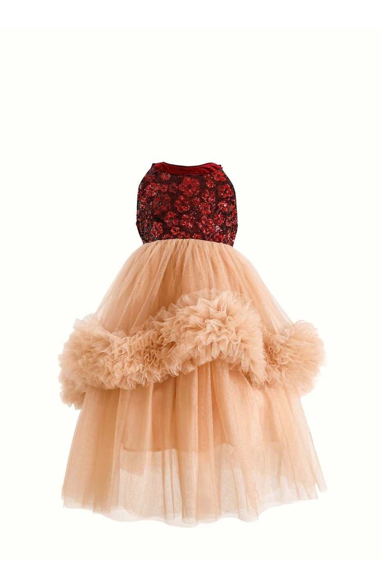 Tulleen Tulle Pom-Pom Dress, Alternate, color, Red