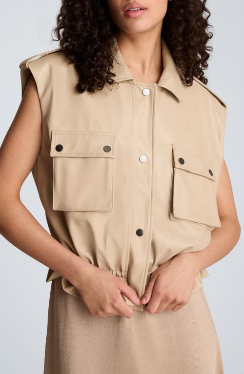 Kenneth Cole Snap Front Drawcord Waist Faux Leather Jacket in Timeless Taupe at Nordstrom, Size Small