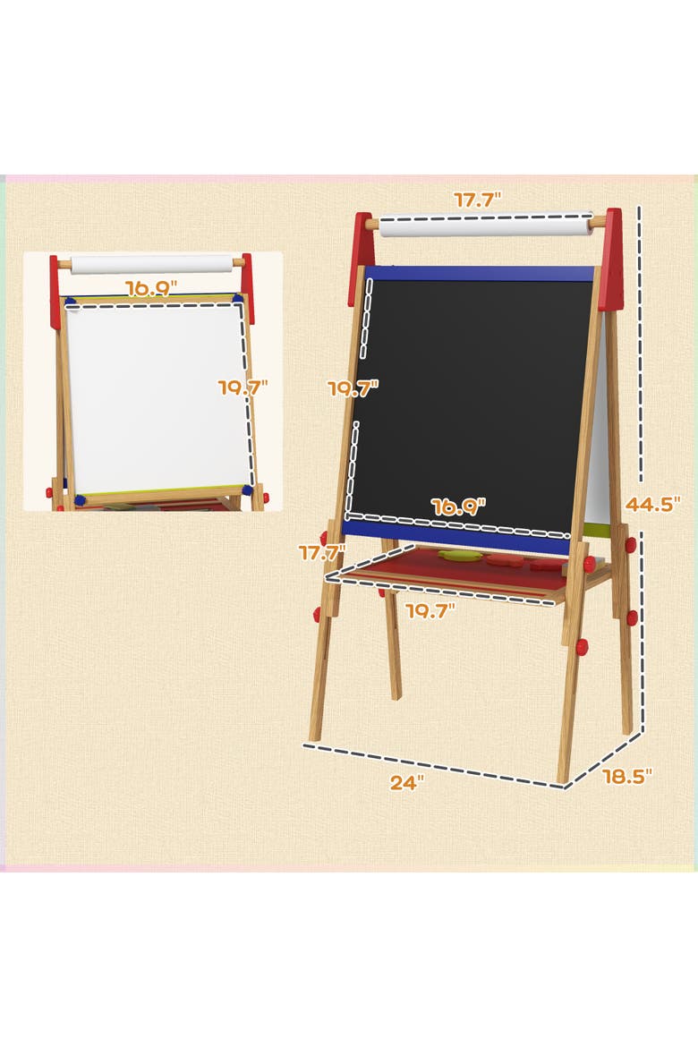 Kids 3-in-1 Art Easel with Paper Roll, Whiteboard, Chalkboard, Alternate, color, Natural Wood
