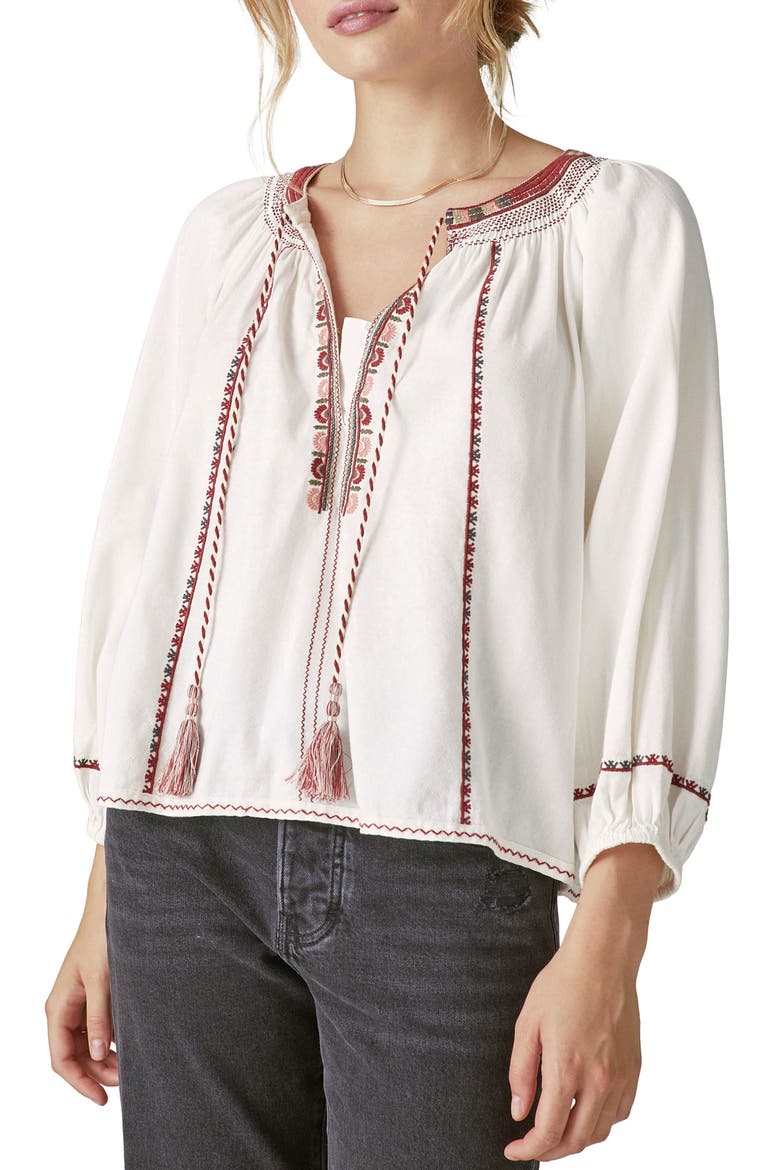 Embroidered Peasant Blouse, Main, color, WHITECAP GRAY