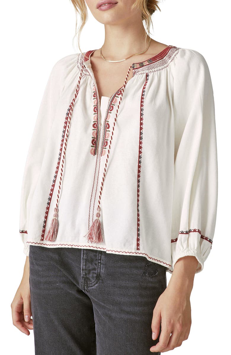 Lucky Brand Embroidered Peasant Blouse, Main, color, 