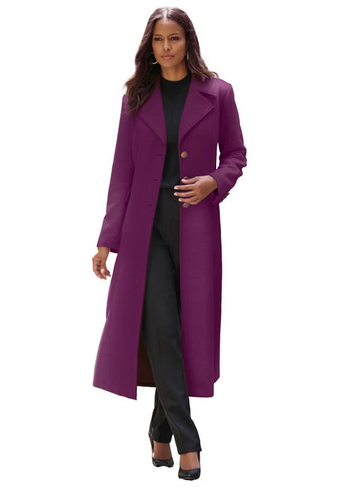 Plus Size Long Tailored Wool Blend Coat