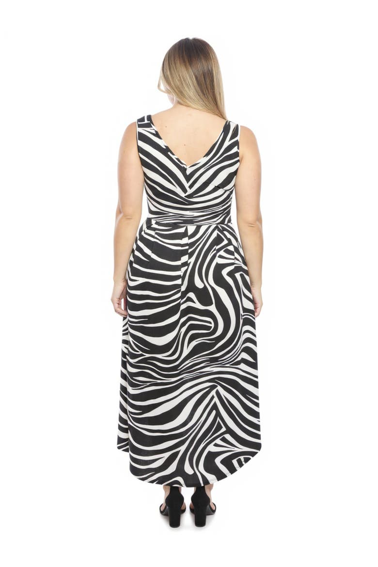 Plus Size Zebra Sleeveless Fit N Flare High Low Pocket Midi Dress, Alternate, color, Black Multi