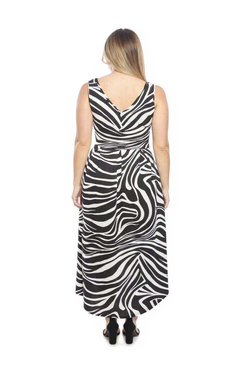 24seven Comfort Apparel Plus Size Zebra Sleeveless Fit N Flare High Low Pocket Midi Dress, Alternate, color, Black Multi
