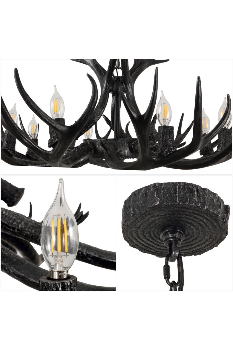 Eldora 36" 8-Light Rustic Farmhouse Adjustable Resin Antler LED Chandelier, Brown, Alternate, color, Black