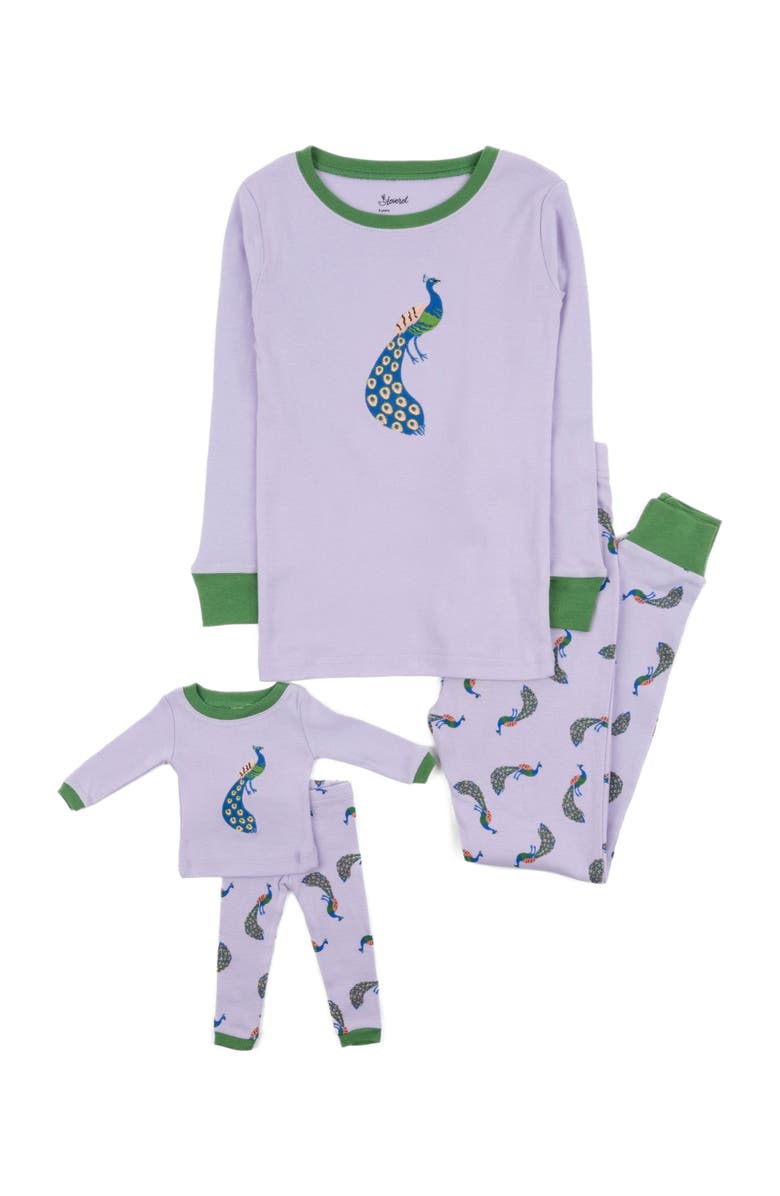 Leveret Girls Matching Doll Printed Cotton Pajamas, Fantasy & Character Prints, Main, color, Peacock