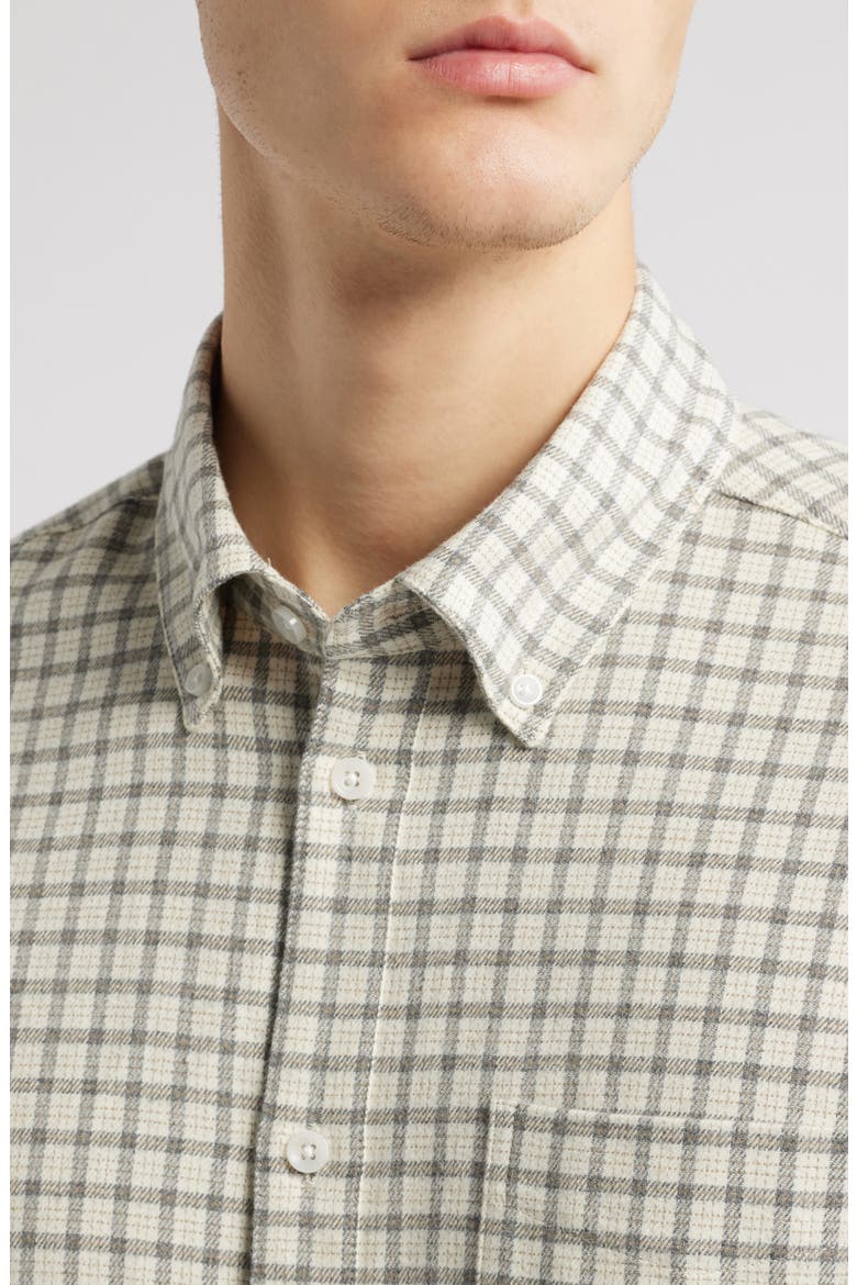 Kent Check Flannel Button-Down Shirt, Alternate, color, IVORY/LIGHT GREY MELANGE