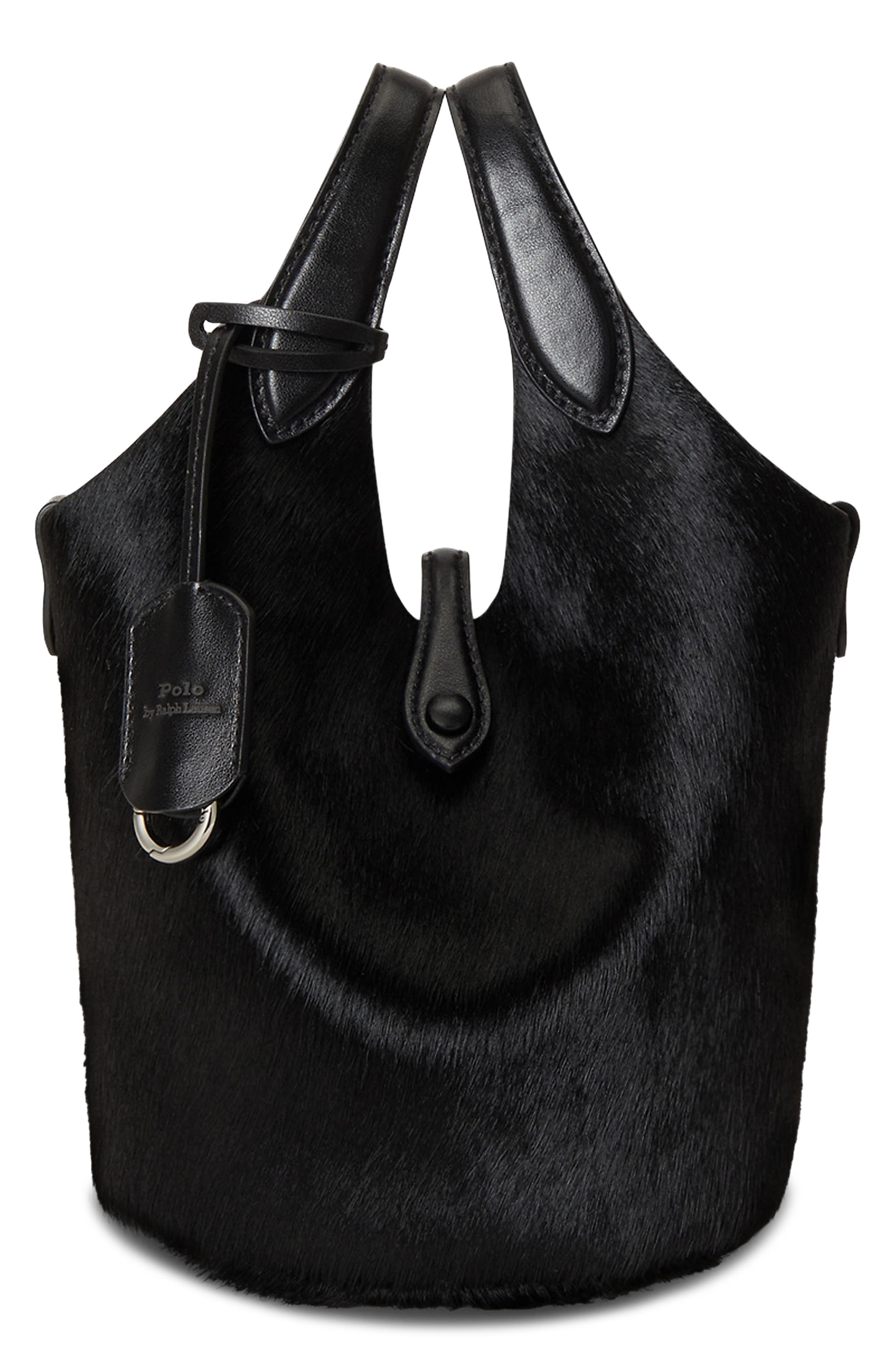Mini Haircalf & Leather Crossbody Bag, Main, color, BLACK