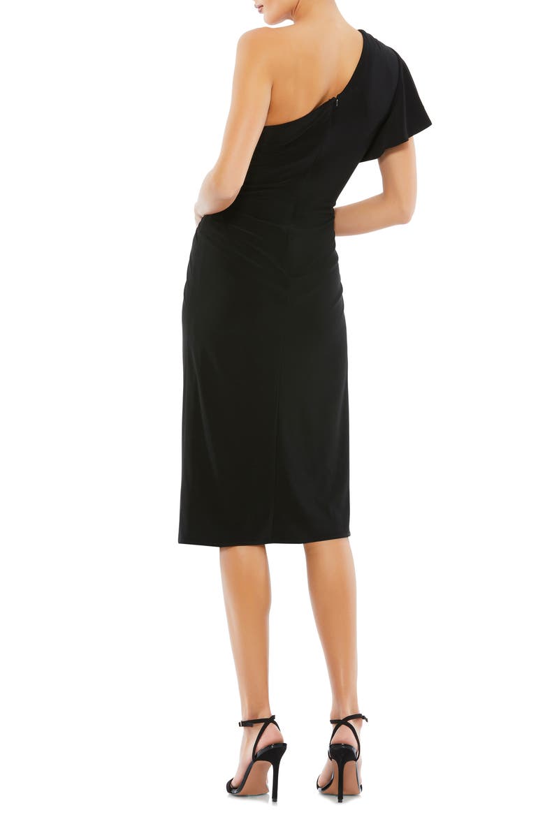 One Shoulder Midi Length Jersey Dress, Alternate, color, BLACK