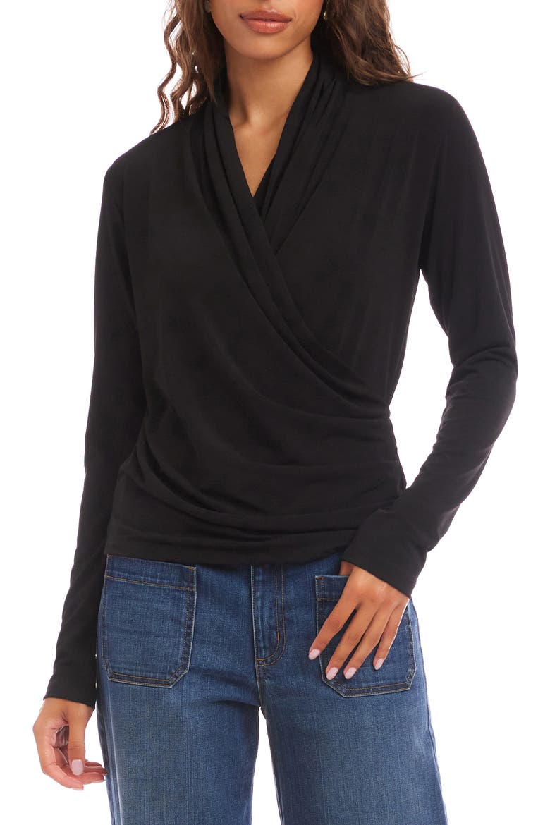 Travel Jersey Drape Cross Front Top, Main, color, BLACK