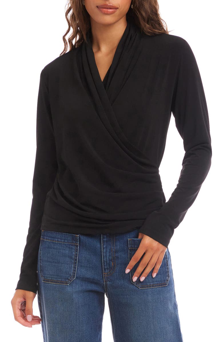 Karen Kane Travel Jersey Drape Cross Front Top, Main, color, Black