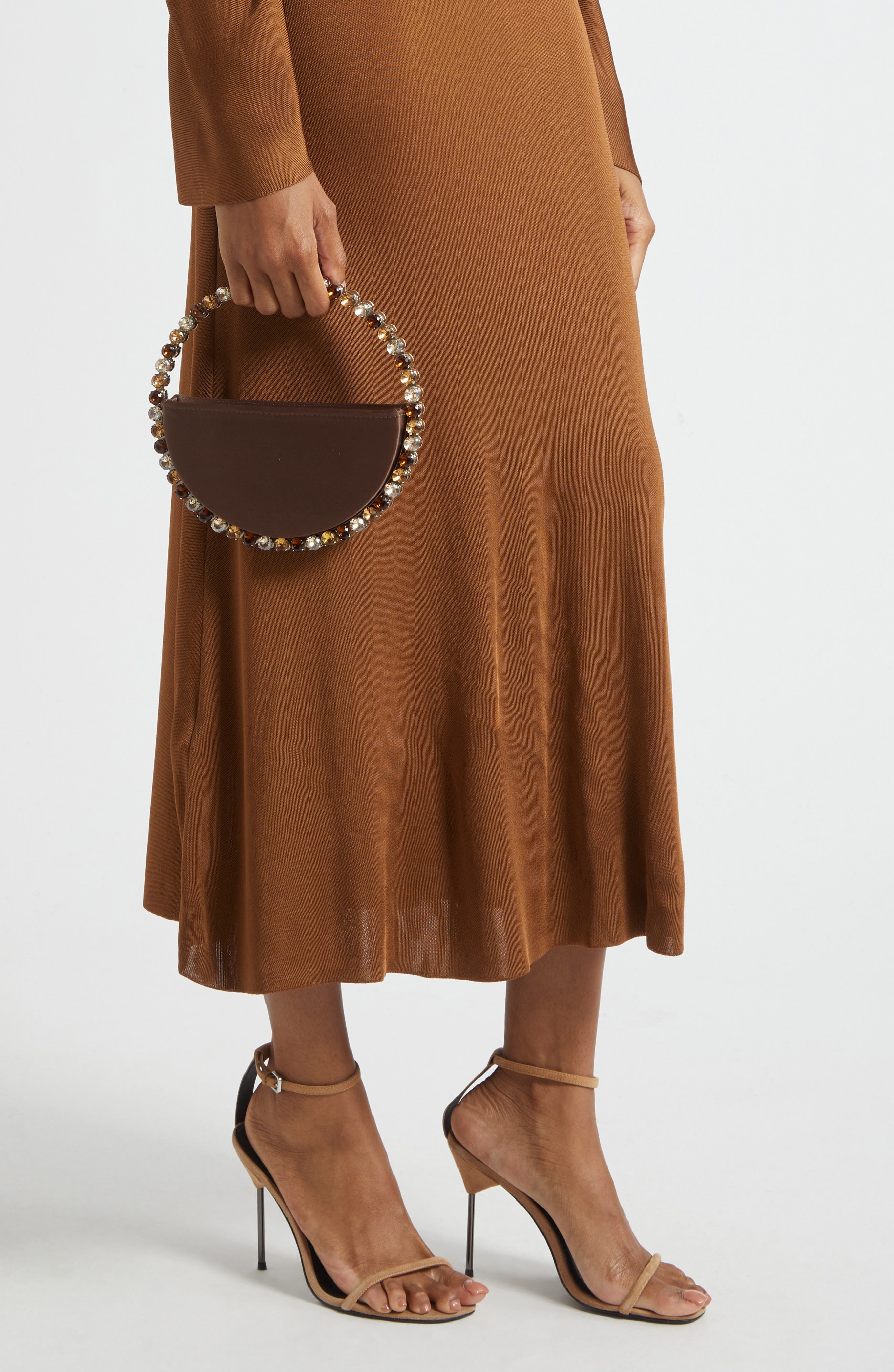 L’alingi Eternity Satin Crystal Top Handle Bag, Alternate, color, Brown