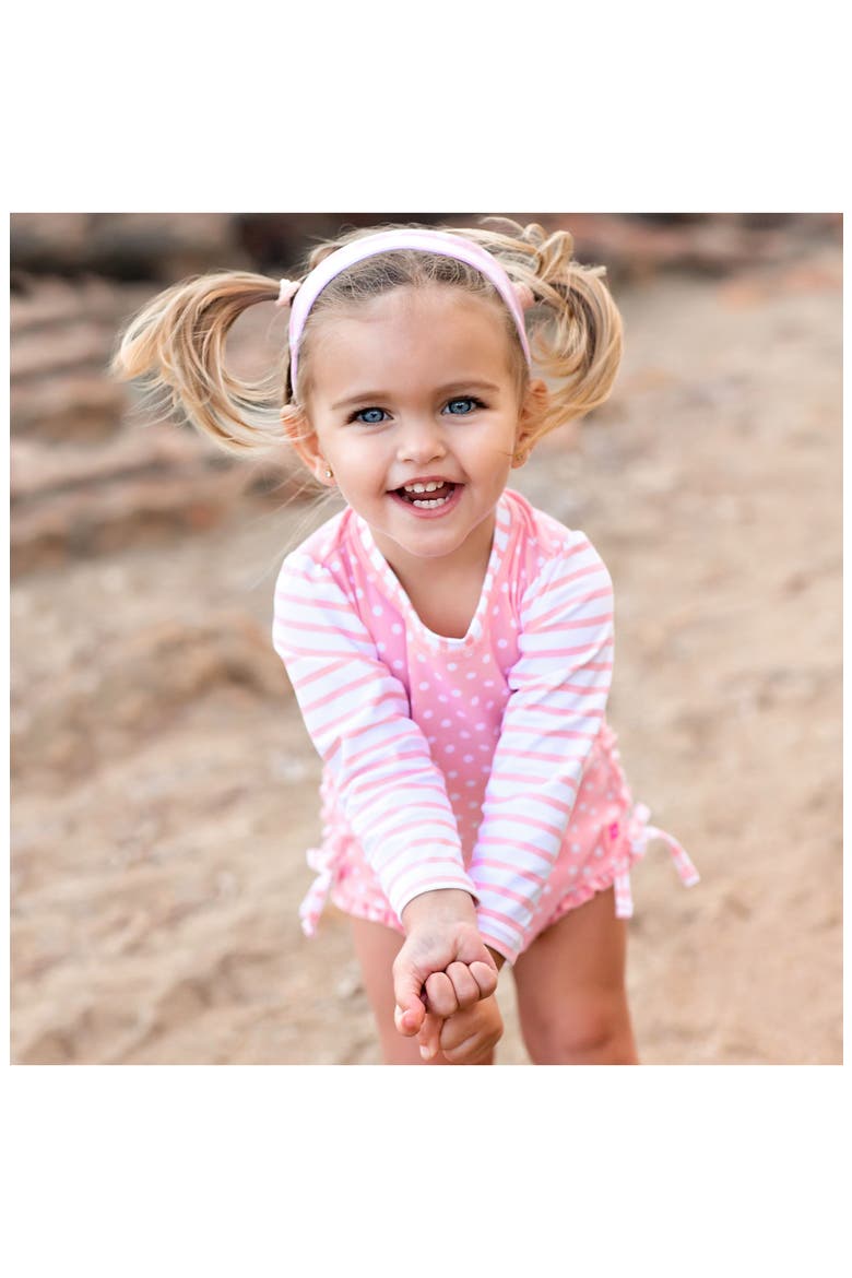 One-Piece Rashguard Swimsuit & Headband Set, Alternate, color, PINK