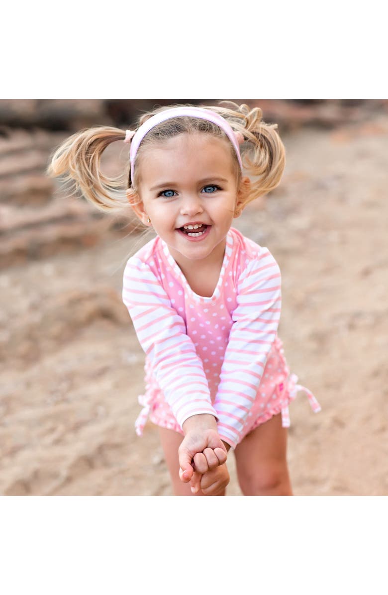 RuffleButts One-Piece Rashguard Swimsuit & Headband Set, Alternate, color, 