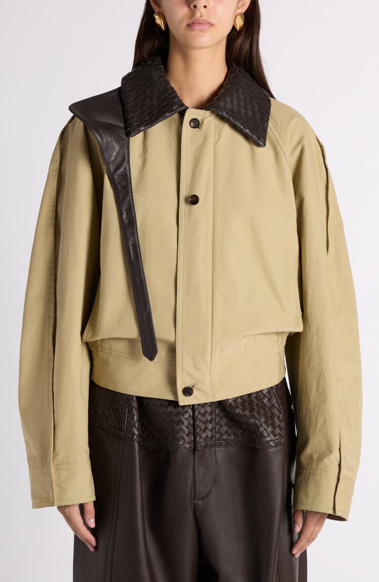 Bottega Veneta Water Repellent Cotton Jacket with Intrecciato Collar, Alternate, color, Sahara