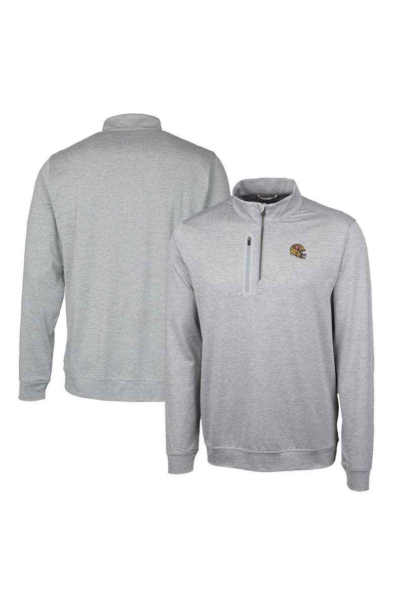 Cutter & Buck Men's Cutter & Buck  Silver San Francisco 49ers Helmet Stealth Heathered Quarter-Zip Pullover Top, Main, color, 