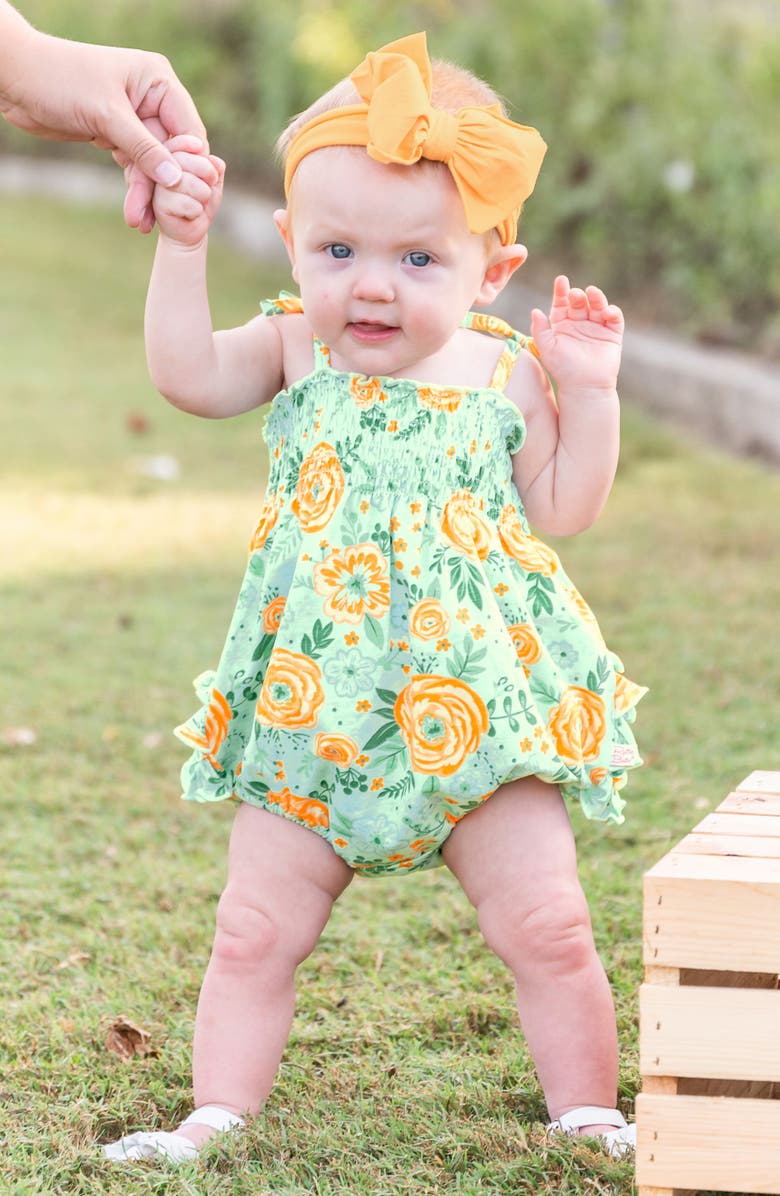 RuffleButts Cottage Flowers Smocked Romper & Headband Set, Alternate, color,